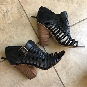 Hinge black leather sandal bootie